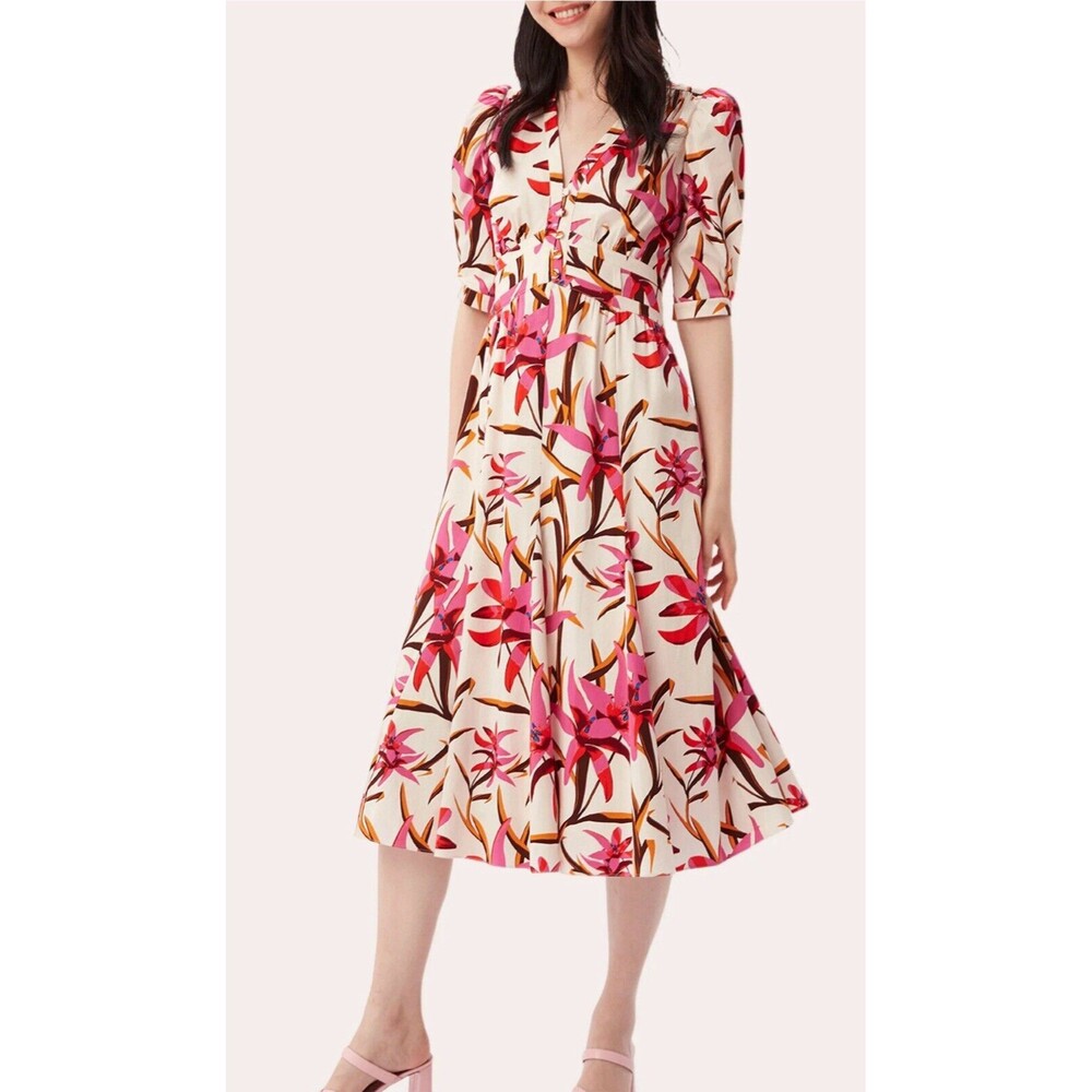 Diane Von Furstenburg DVF melissa puff sleeve midi floral dress size 4-6 $468
